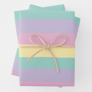 Ungleichmäßige Streifen - Pastellrosa, Gelb, Lila  Geschenkpapier Set