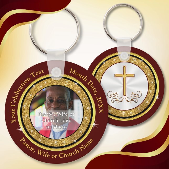 Ungünstig, die Gunst des Kirchenjubiläums Schlüsselanhänger (Inexpensive Church party favors. Personalized Photo Keychains. Small gifts for church members. Gold.)