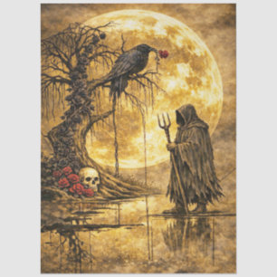 Unheimliche Gothic-Raben-Mond-Schädel-Rose Fantasy Seidenpapier