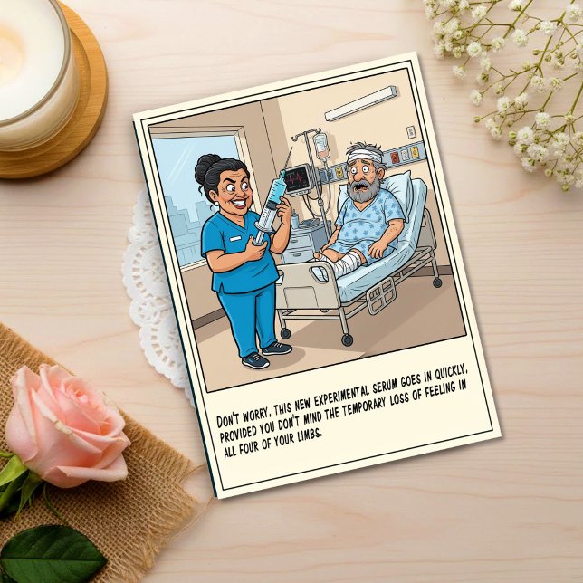 Unheimliche Krankenschwester bereitet Spritze vor  Postkarte (Von Creator hochgeladen)