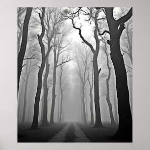 Unheimlicher nebliger Waldweg Kunst Poster
