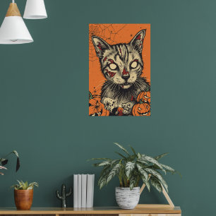 Unheimliches untotes Zombie-Katzen-Halloween-Desig Poster