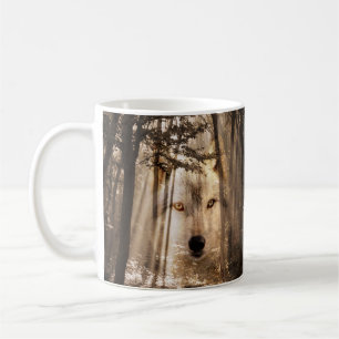 Unheimliches Wolfgesicht im Holz Kaffeetasse