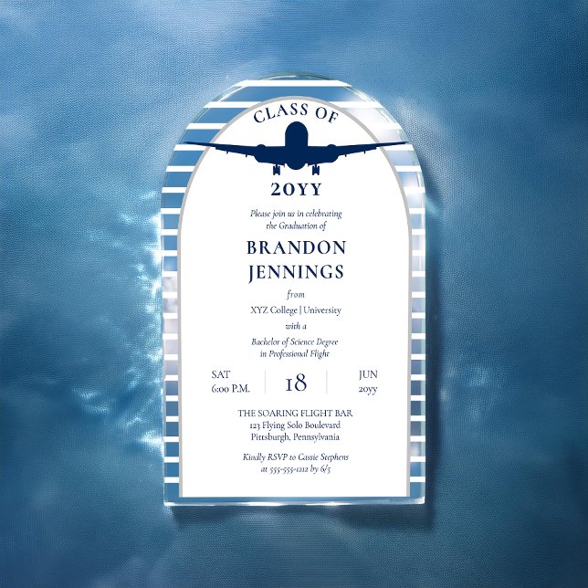 Uni-Abschluss der Flugschule für Fluglotsen Acryleinladungen (Airline Pilot Flight School College Graduation Acrylic Invitations)