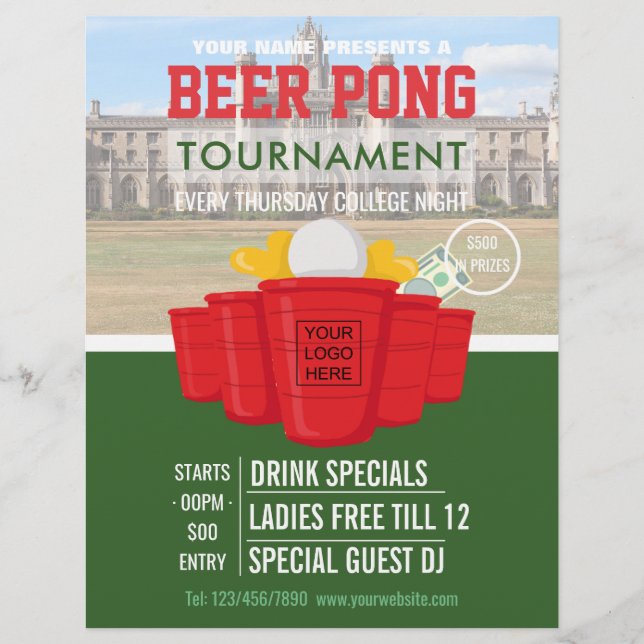 Uni Beer Pong Turnier hinzufügen Logo und Foto Flyer (Vorne)