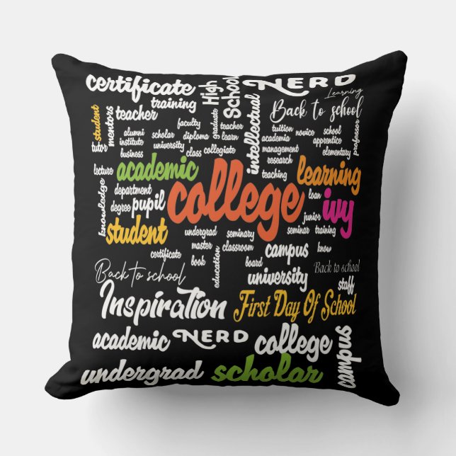 Uni Bildung Word Cloud-Muster Kissen (Vorderseite)