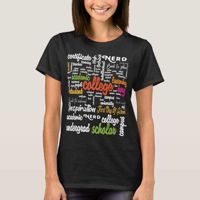 Uni Bildung Word Cloud-Muster T-Shirt (Vorderseite)