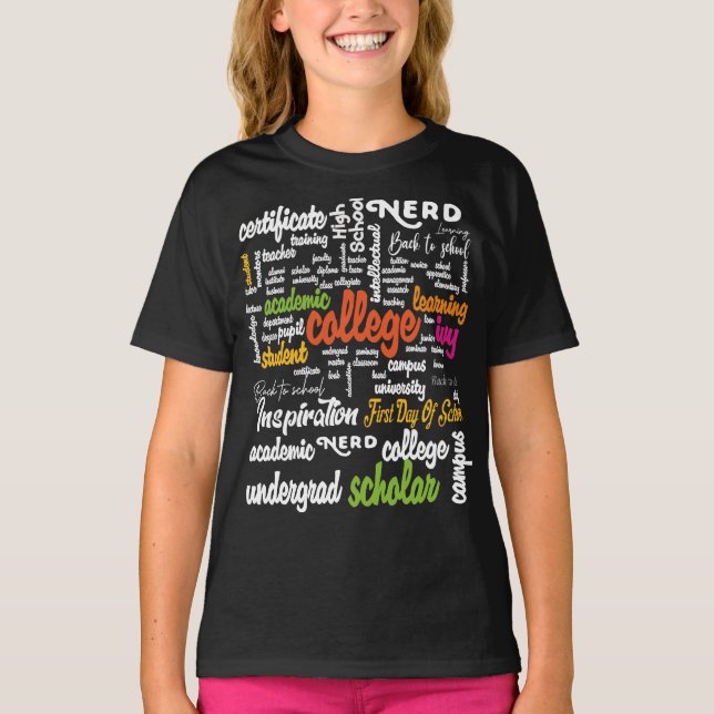 Uni Bildung Word Cloud-Muster T-Shirt (Vorderseite)