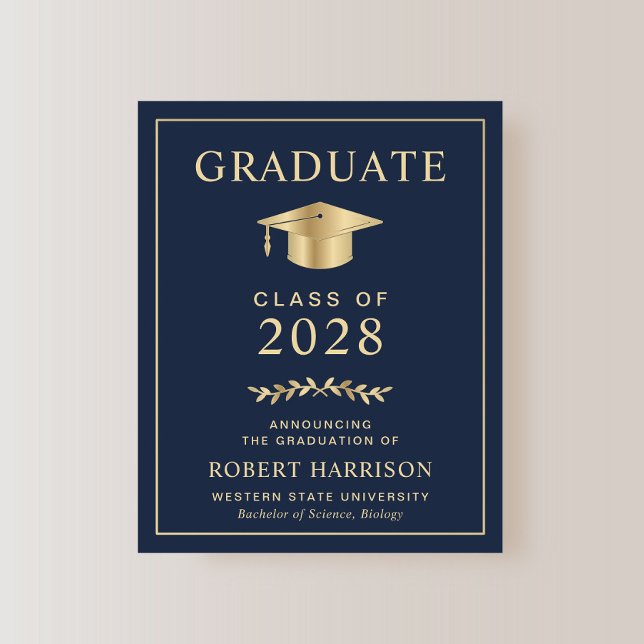 Uni Blue Gold Abschluss Ankündigung (An elegant college graduation announcement to celebrate the graduate's achievements)