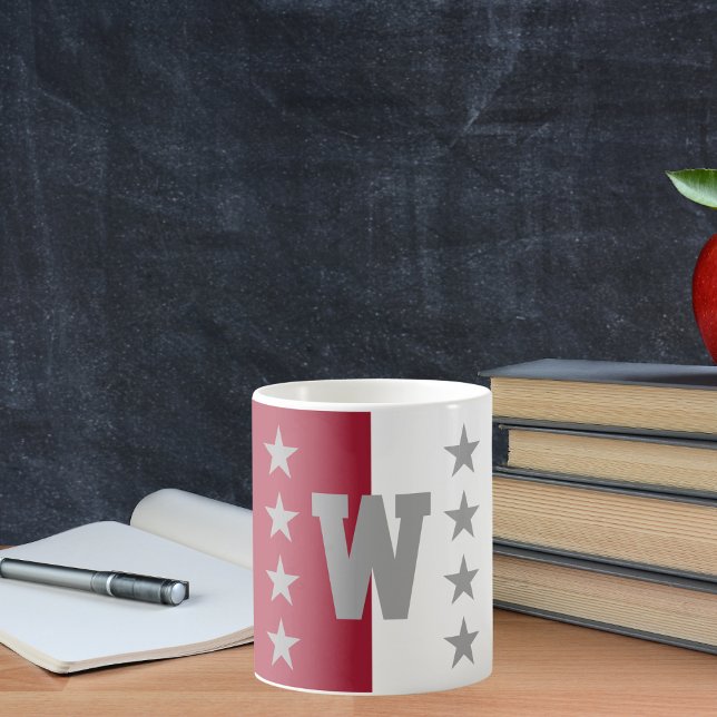 Uni Colors Crimson Red & White Monogram Kaffeetasse (Von Creator hochgeladen)