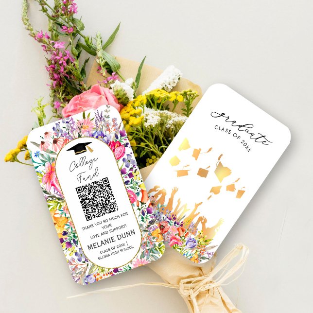 Uni der hübschen Wildblume Abschluss Visitenkarte (Pretty Wildflower College fund graduation enclosure card, #zazzlemade #graduateqrcode #bloomspring )