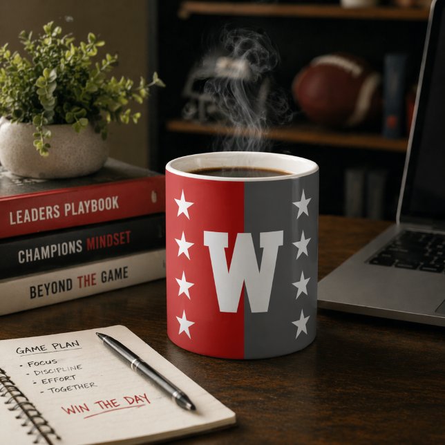 Uni Farben Scharlachrot und Dunkelgrau Monogramm Kaffeetasse (Von Creator hochgeladen)