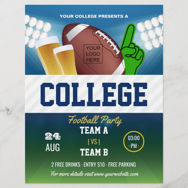 Uni Football Party ändern Farbe und Logo hinzufüge Flyer (Vorne)