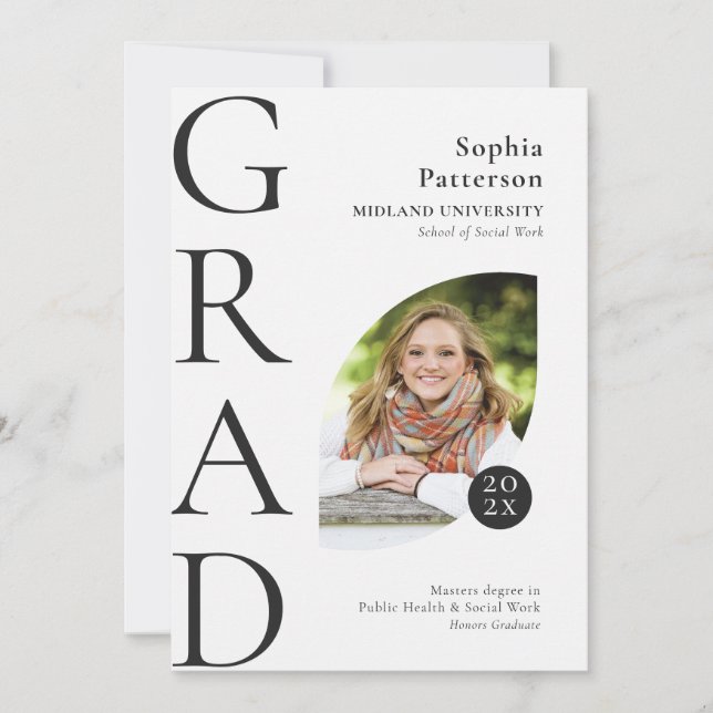 Uni Graduate Foto Schwarz-weiß Ankündigung (Vorderseite)