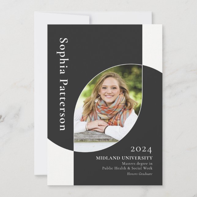 Uni Graduate Zwei Foto Schwarz-weiß Ankündigung (Vorderseite)