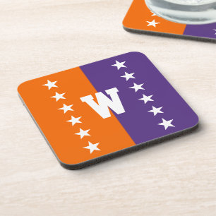 Uni Orange, Lila und weiße Monogramm Getränkeuntersetzer