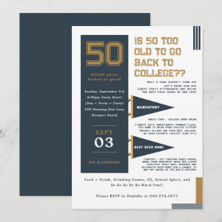 Uni Pennants | Blue & Gold 50. Geburtstag Einladung