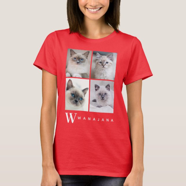 Uni Pet Foto Monogramm: Damenminimale individuelle T-Shirt (Vorderseite)