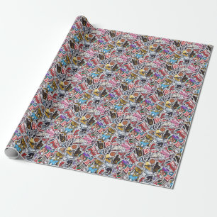 Uni Spaß, farbenfrohe Vintage Muster Geschenkpapier