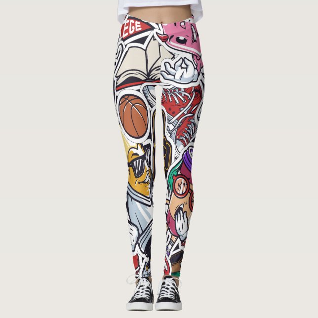 Uni Spaß, farbenfrohe Vintage Muster Leggings (Vorderseite)