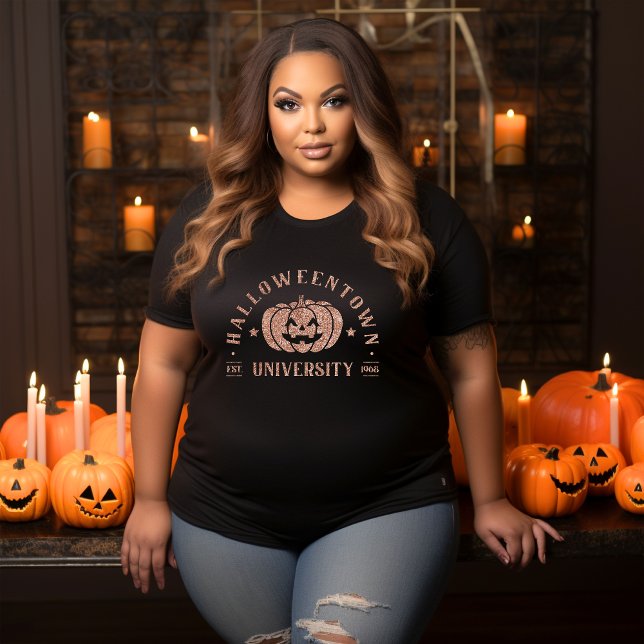 Uni University Halloween Glitzer Große Größe T-Shirt (Von Creator hochgeladen)