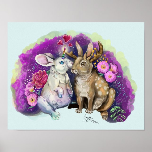 Unibunny Kisses Jackalope Magische Liebe Poster (Vorne)