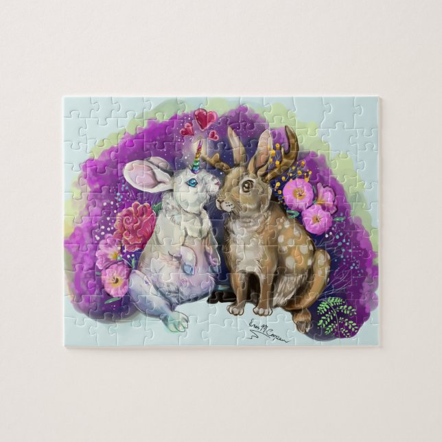 Unibunny Kisses Jackalope Magische Liebe Puzzle (Horizontal)