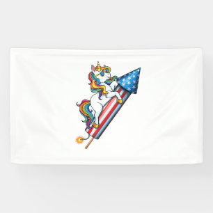 Unicoring Riding Fireworks American USA Flag 4. Banner
