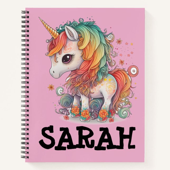 UNICORLE SPIRAL PERSONALISIERT NAME PINK NOTEBOOK NOTIZBUCH (Vorderseite)