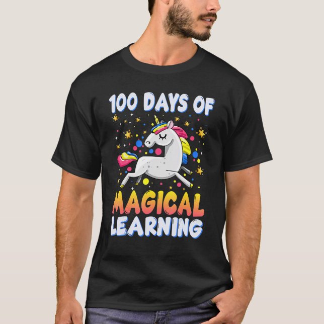 Unicorn 100 Days Magical Learning Happy 100th Day  T-Shirt (Vorderseite)
