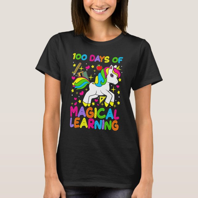 Unicorn 100 Days Of Magical Learning 100th Day Of  T-Shirt (Vorderseite)