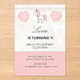Unicorn 1st Birthday Cute Pink  Acryleinladungen
