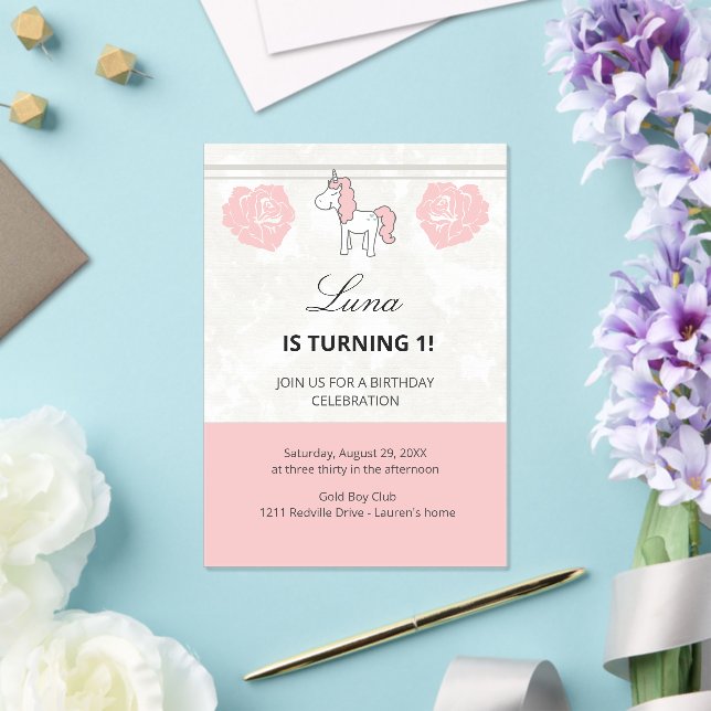 Unicorn 1st Birthday Cute Pink  Acryleinladungen (In Situ (Hochzeit))