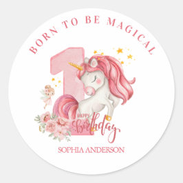 Unicorn 1st Birthday Pastel Pink Little Girl Runder Aufkleber