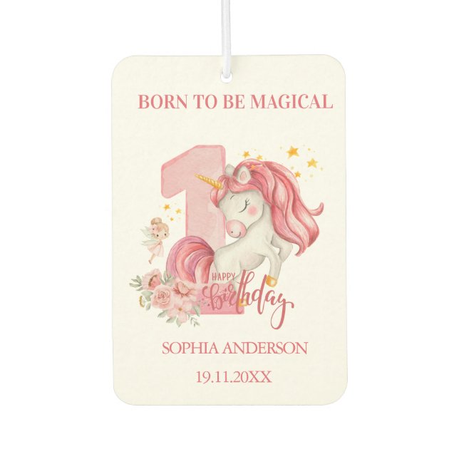 Unicorn 1st Birthday Pink Little Girl  Autolufterfrischer (Vorderseite)