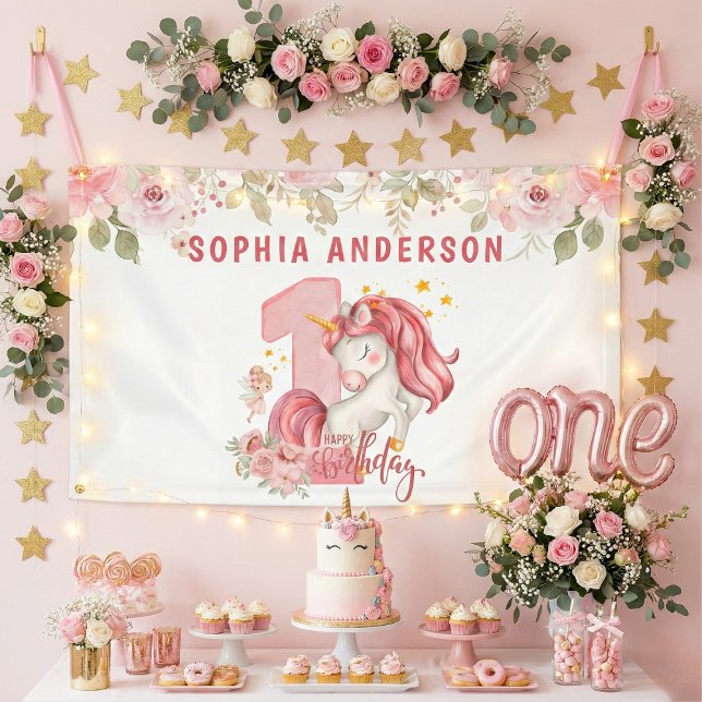 Unicorn 1st Birthday Pink Little Girl  Banner (Von Creator hochgeladen)