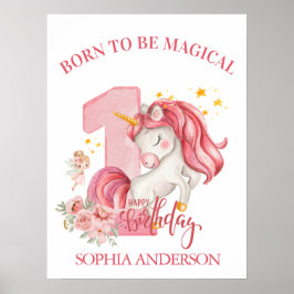 Unicorn 1st Birthday Pink Little Girl Poster