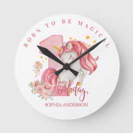Unicorn 1st Birthday Pink Little Girl Runde Wanduhr