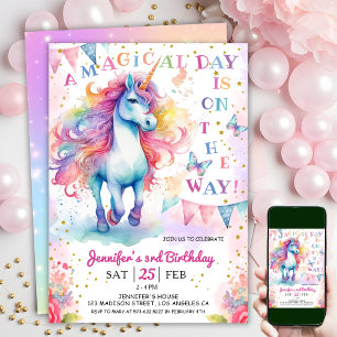 Unicorn 3. Geburtstag Fairy Floral Rainbow & Stars Einladung