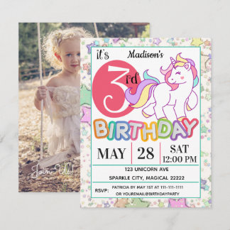 Unicorn-3. Geburtstags-Party Einladung