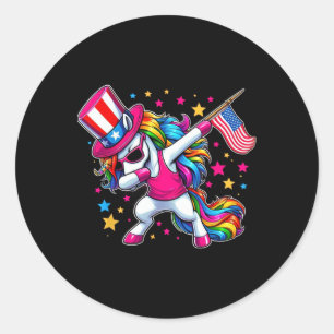 Unicorn 4. Juli Uncle Sam Girls American Flag Runder Aufkleber