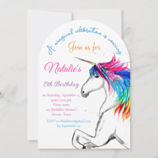 Unicorn 5th Birthday Girl Pink Magical Fifth Einladung