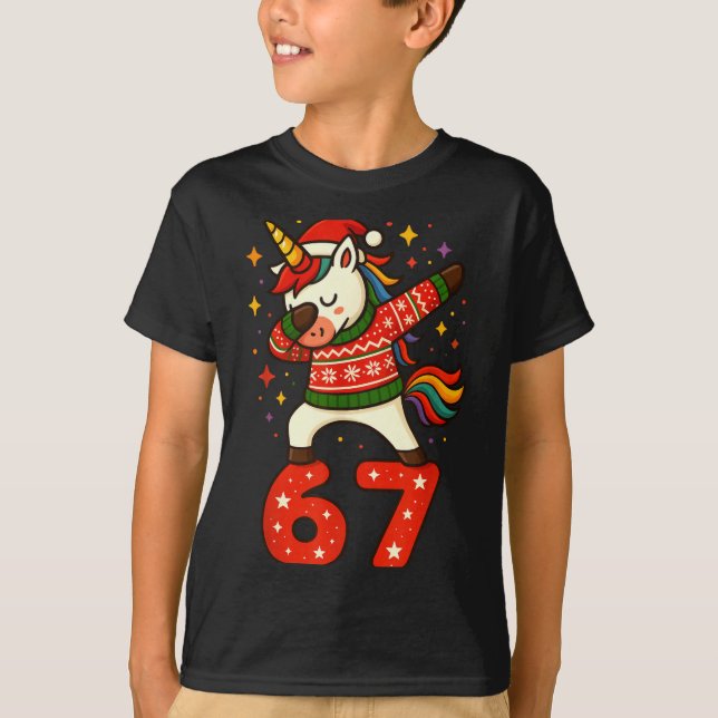 Unicorn 67 Meme Six Seven Funny Christmas  T-Shirt (Vorderseite)