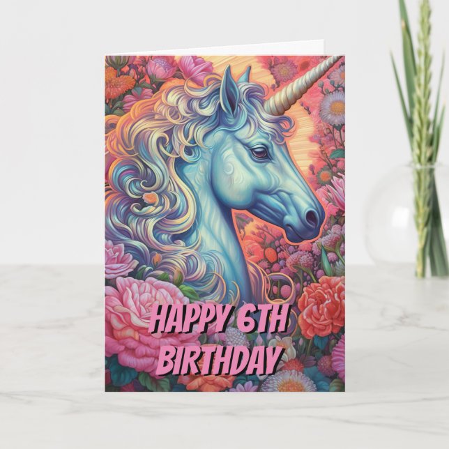 Unicorn 6. Geburtstag geklappt Karte (Vorderseite)