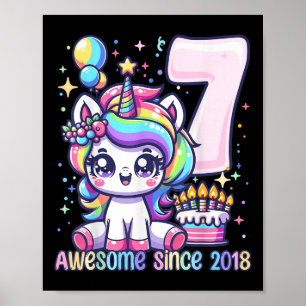 Unicorn 7. Geburtstag 7 Jahre Altes Einhorn Party  Poster