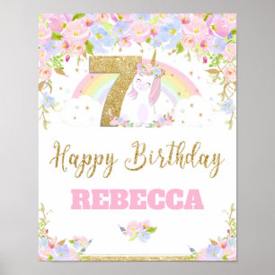 Unicorn 7. Geburtstagsparty Begrüßungszeichen Poster