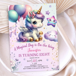Unicorn 8. Geburtstag Einladung Girl Lila & Gold