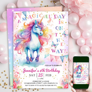 Unicorn 8. Geburtstagsfeier Fairy Floral Rainbow & Einladung