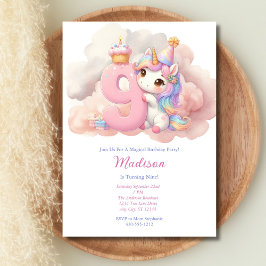 Unicorn 9. Neuntes Rosa Lila Mädchen Geburtstag Einladung