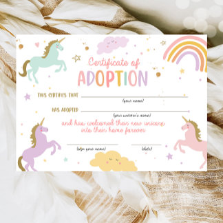 Unicorn Adoption Magische Geburtsurkunde Einladung